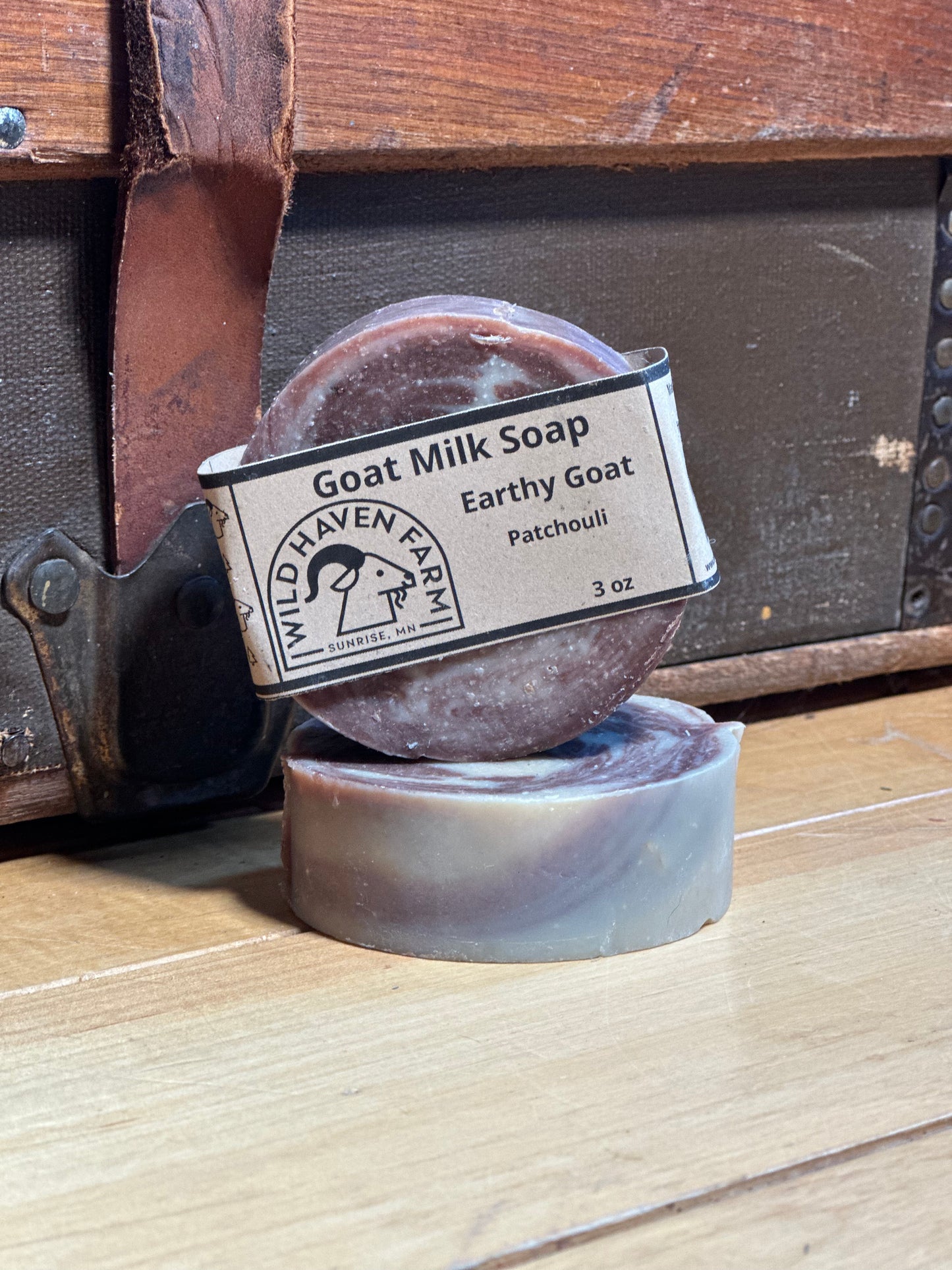 Bar of Wild Haven Farm's Earthy Goat goat milk soap made with San Clemente Island goat milk