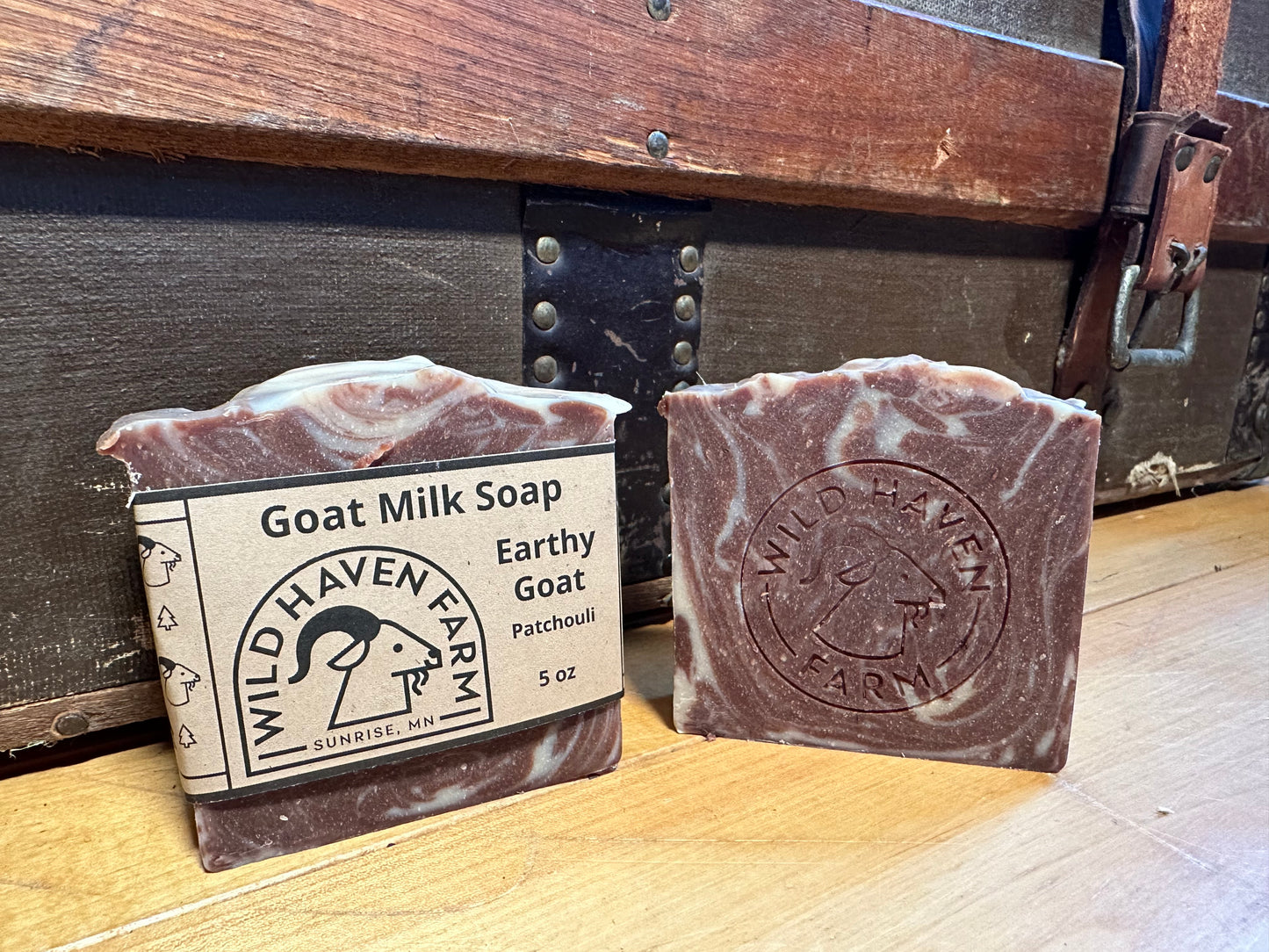 Bar of Wild Haven Farm's Earthy Goat goat milk soap made with San Clemente Island goat milk