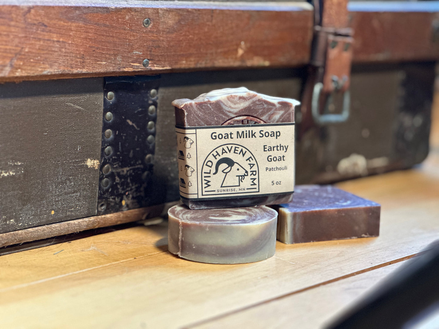 Bar of Wild Haven Farm's Earthy Goat goat milk soap made with San Clemente Island goat milk