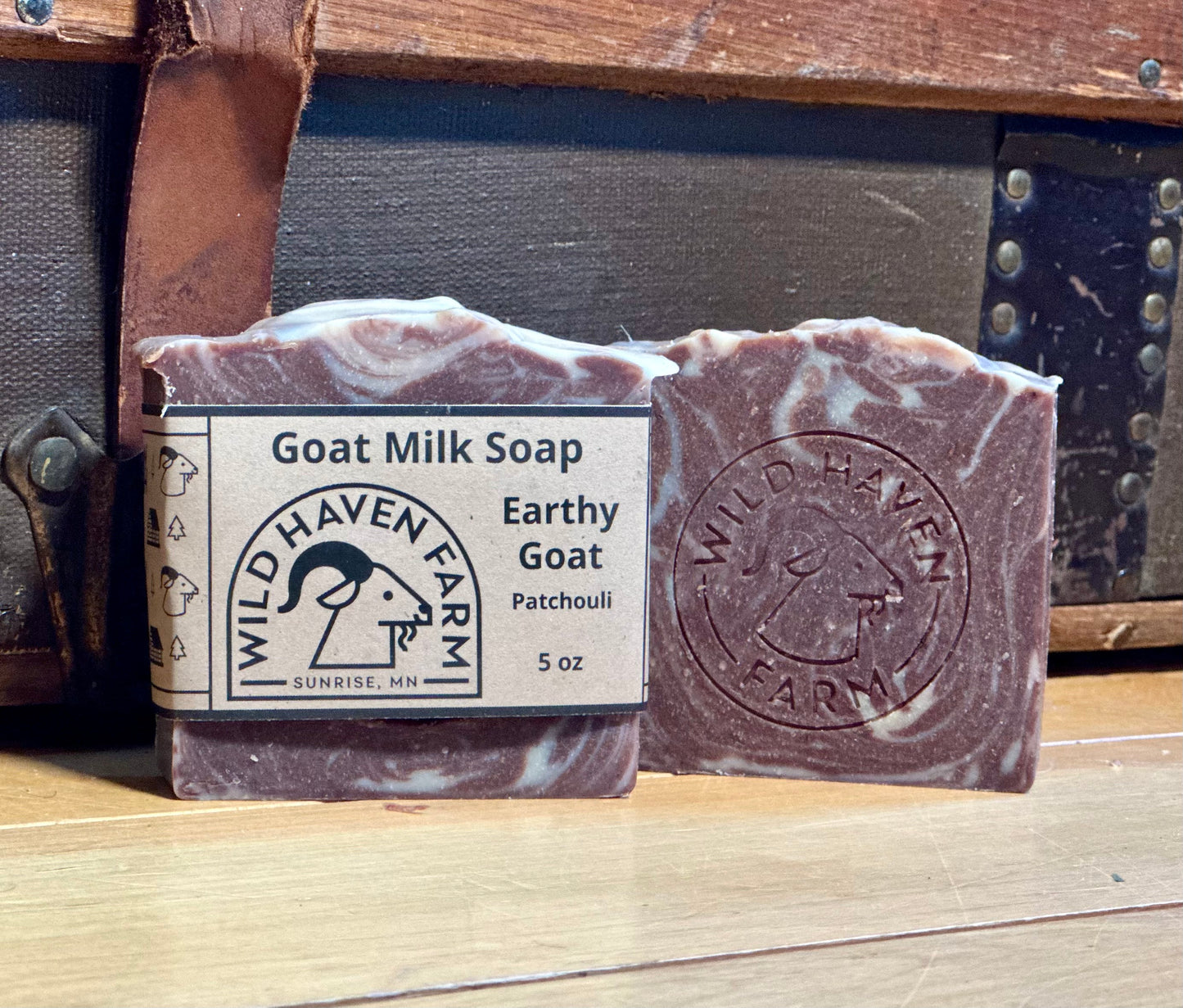 Bar of Wild Haven Farm's Earthy Goat goat milk soap made with San Clemente Island goat milk