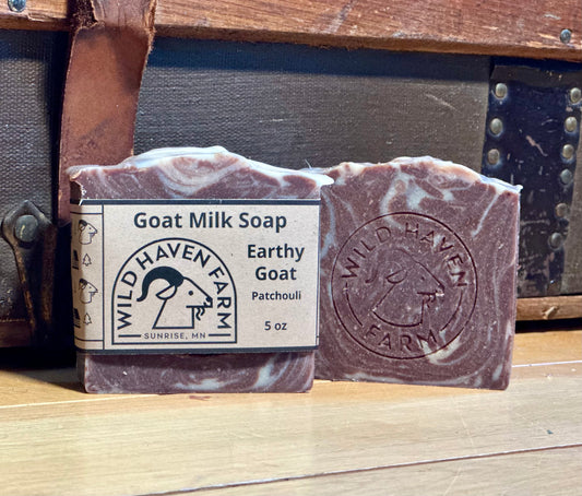 Bar of Wild Haven Farm's Earthy Goat goat milk soap made with San Clemente Island goat milk