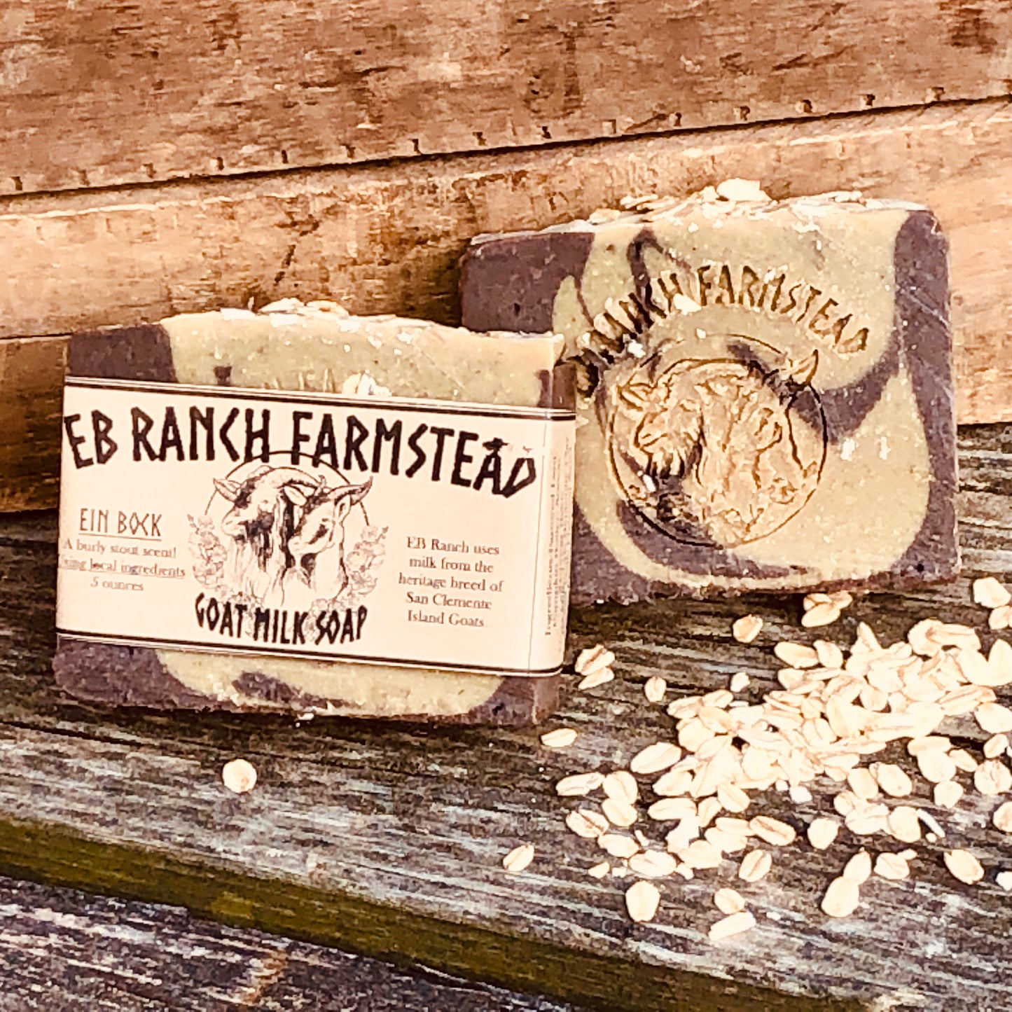 Bar of Wild Haven Farm's Ein Bock goat milk soap made with San Clemente Island goat milk