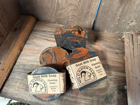 Bar of Wild Haven Farm's Flaming Goat Goat goat milk soap made with San Clemente Island goat milk