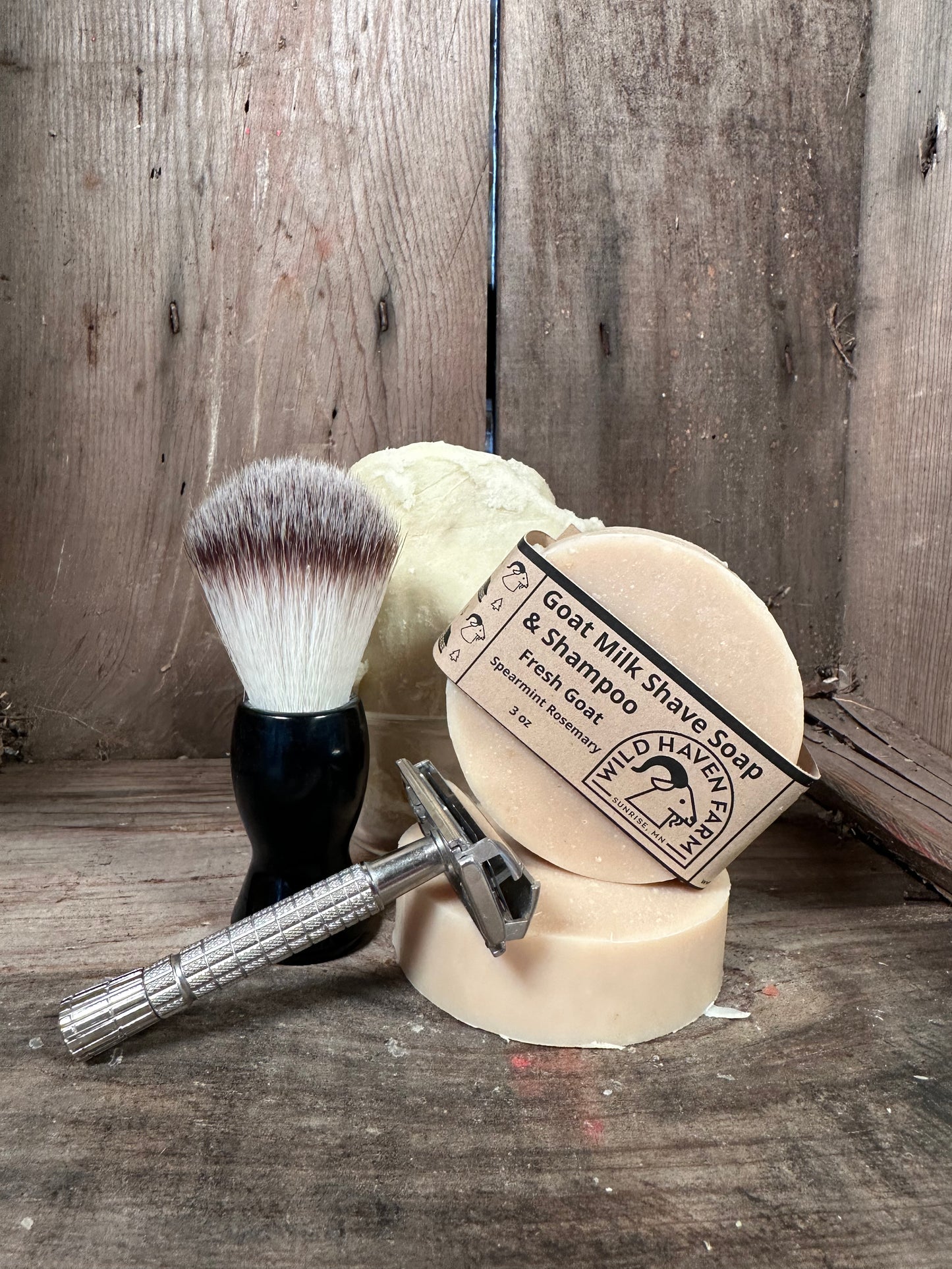 Bar of Wild Haven Farm's Fresh Goat Goat goat milk shave soap and shampoo made with San Clemente Island goat milk