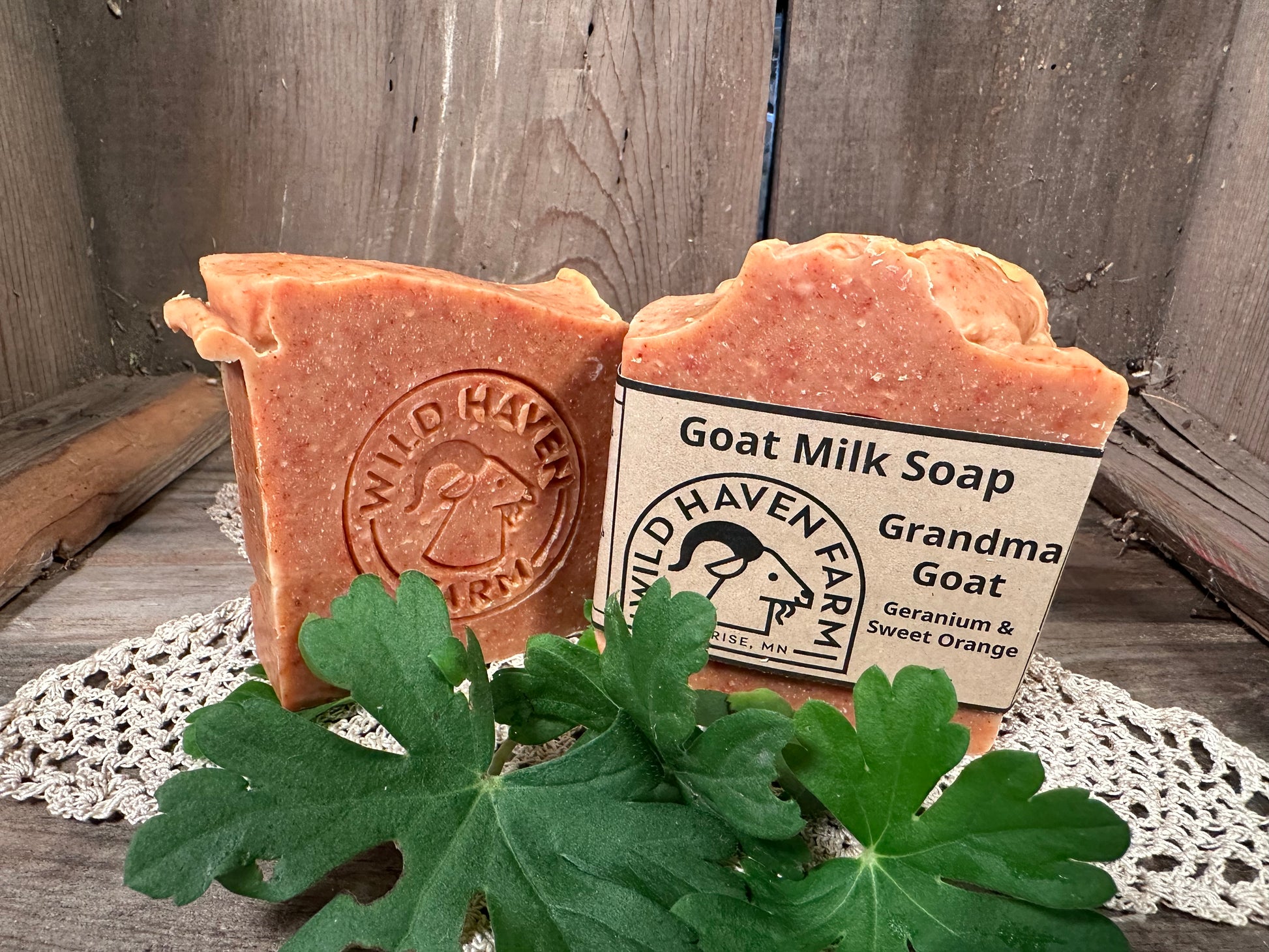 Bar of Wild Haven Farm's Grandma Goat goat milk soap made with San Clemente Island goat milk
