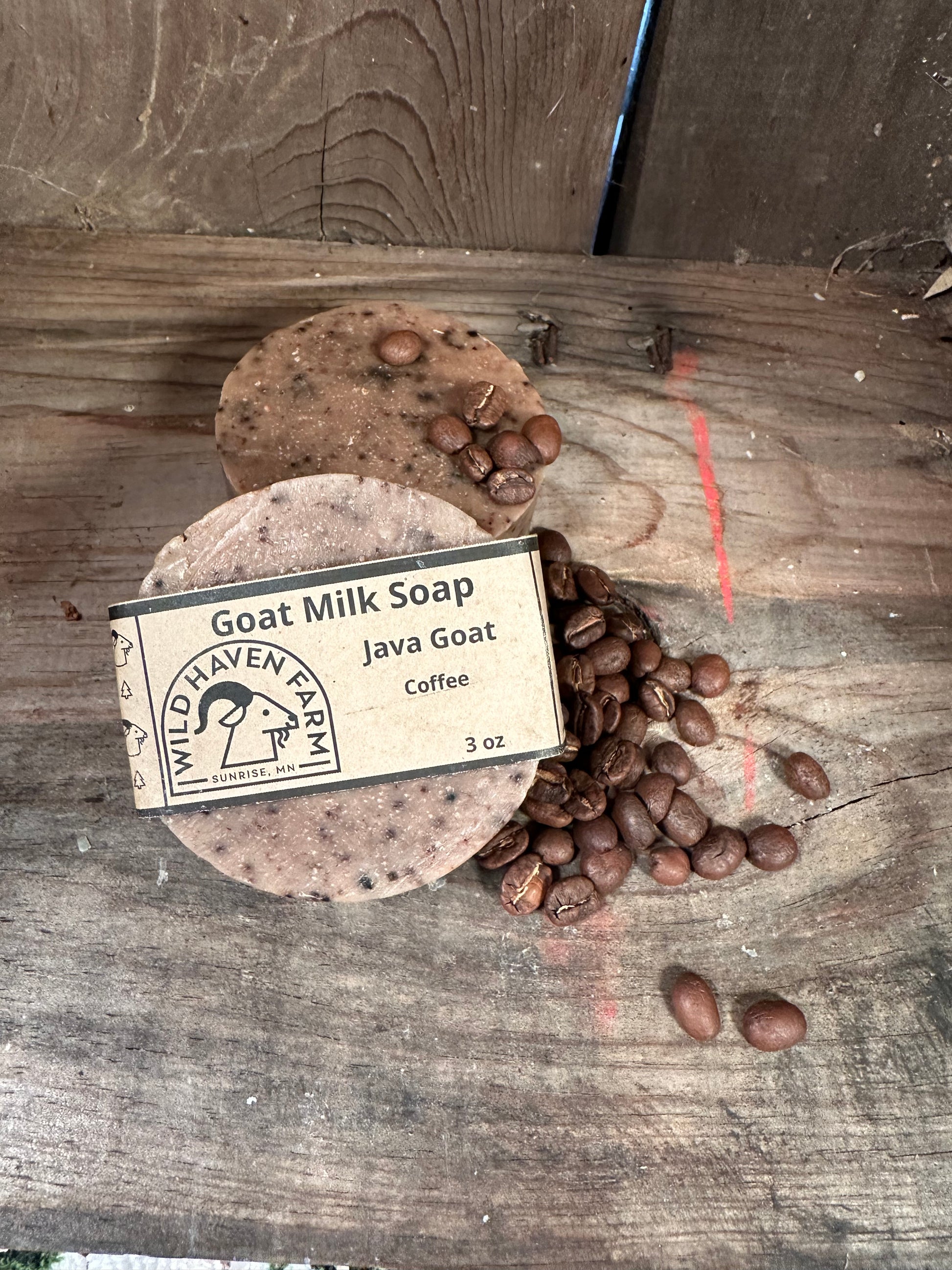 Bar of Wild Haven Farm's Java Goat goat milk soap made with San Clemente Island goat milk