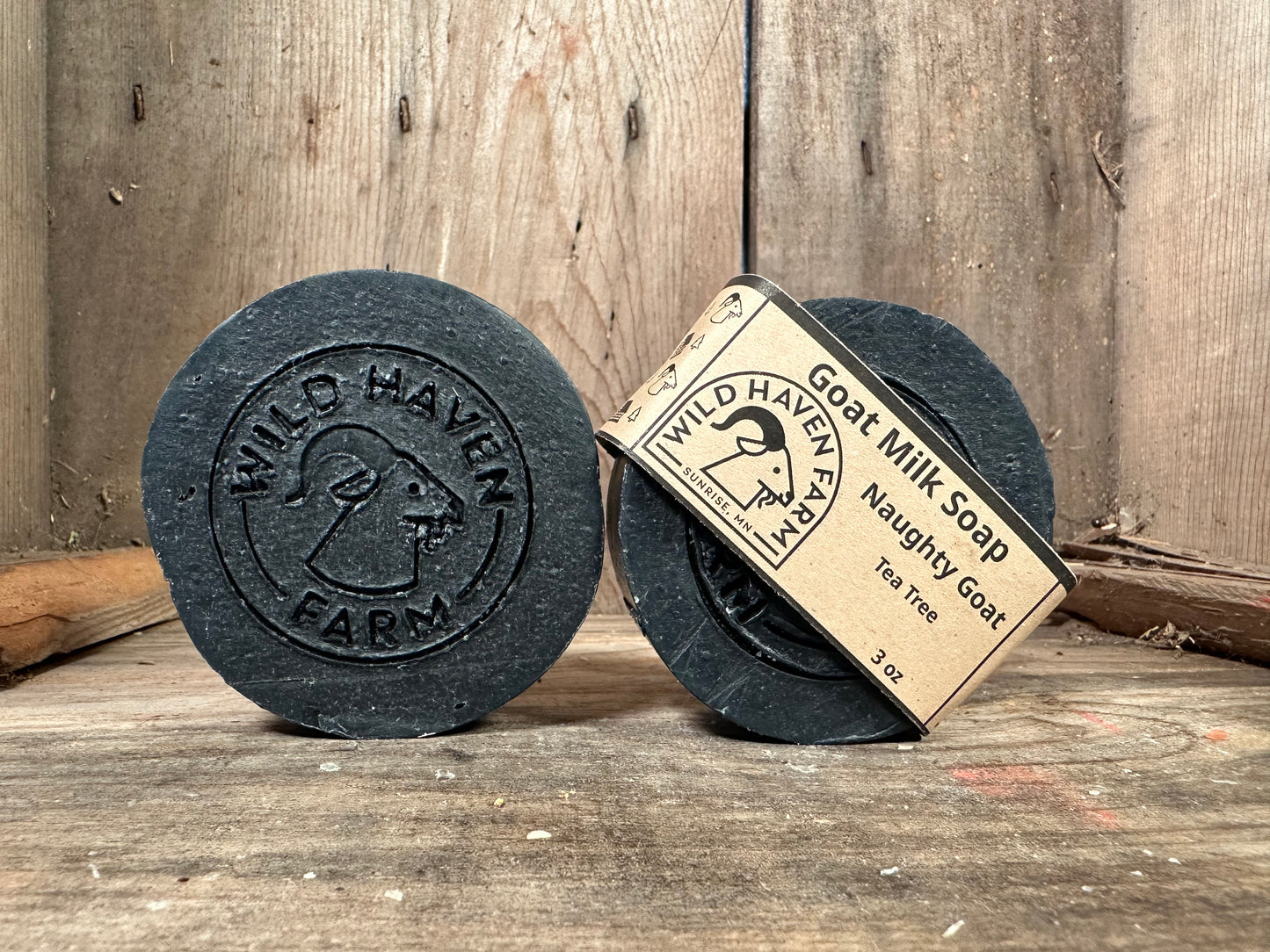 Bar of Wild Haven Farm's Naughty Goat goat milk soap made with San Clemente Island goat milk