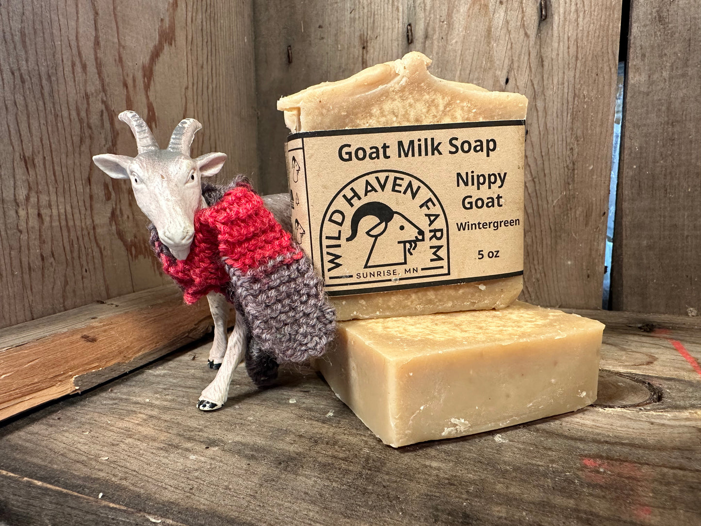 Bar of Wild Haven Farm's Nippy Goat goat milk soap made with San Clemente Island goat milk