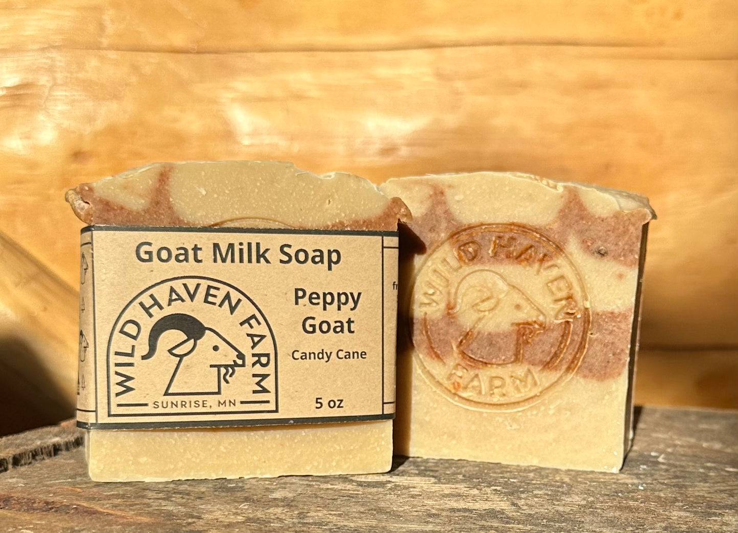 Bar of soap with white and red stripes