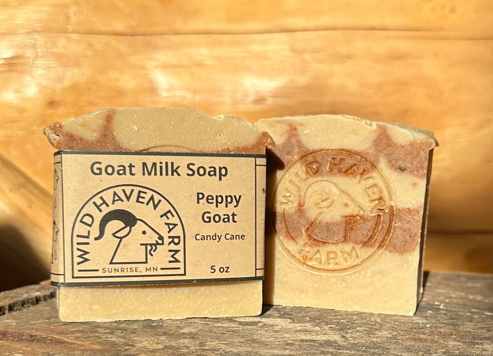 Bar of soap with white and red stripes