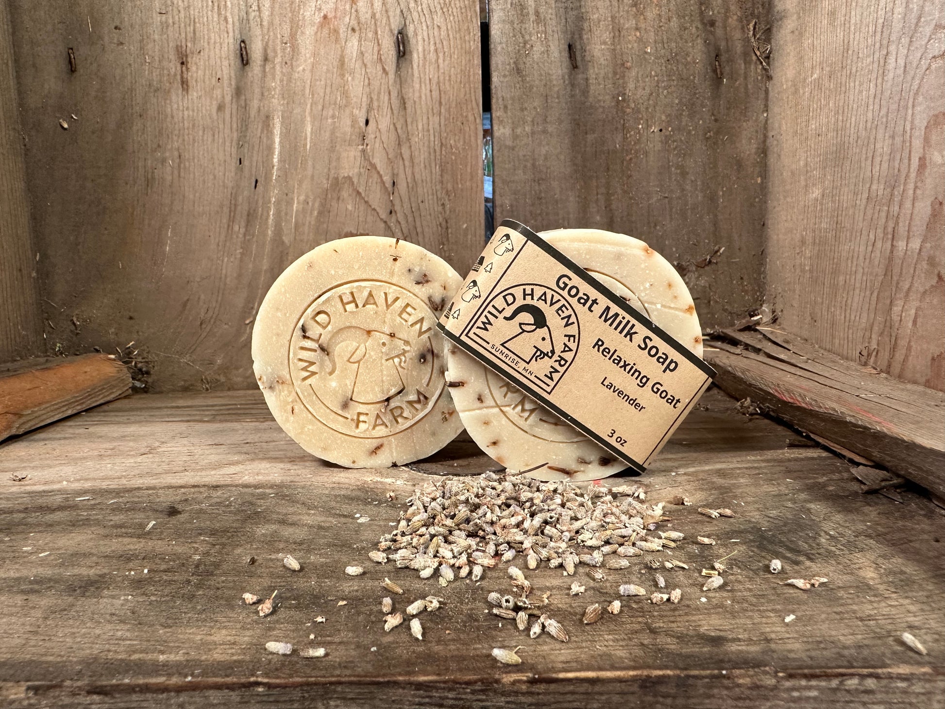 Bar of Wild Haven Farm's Relaxing Goat goat milk soap made with San Clemente Island goat milk