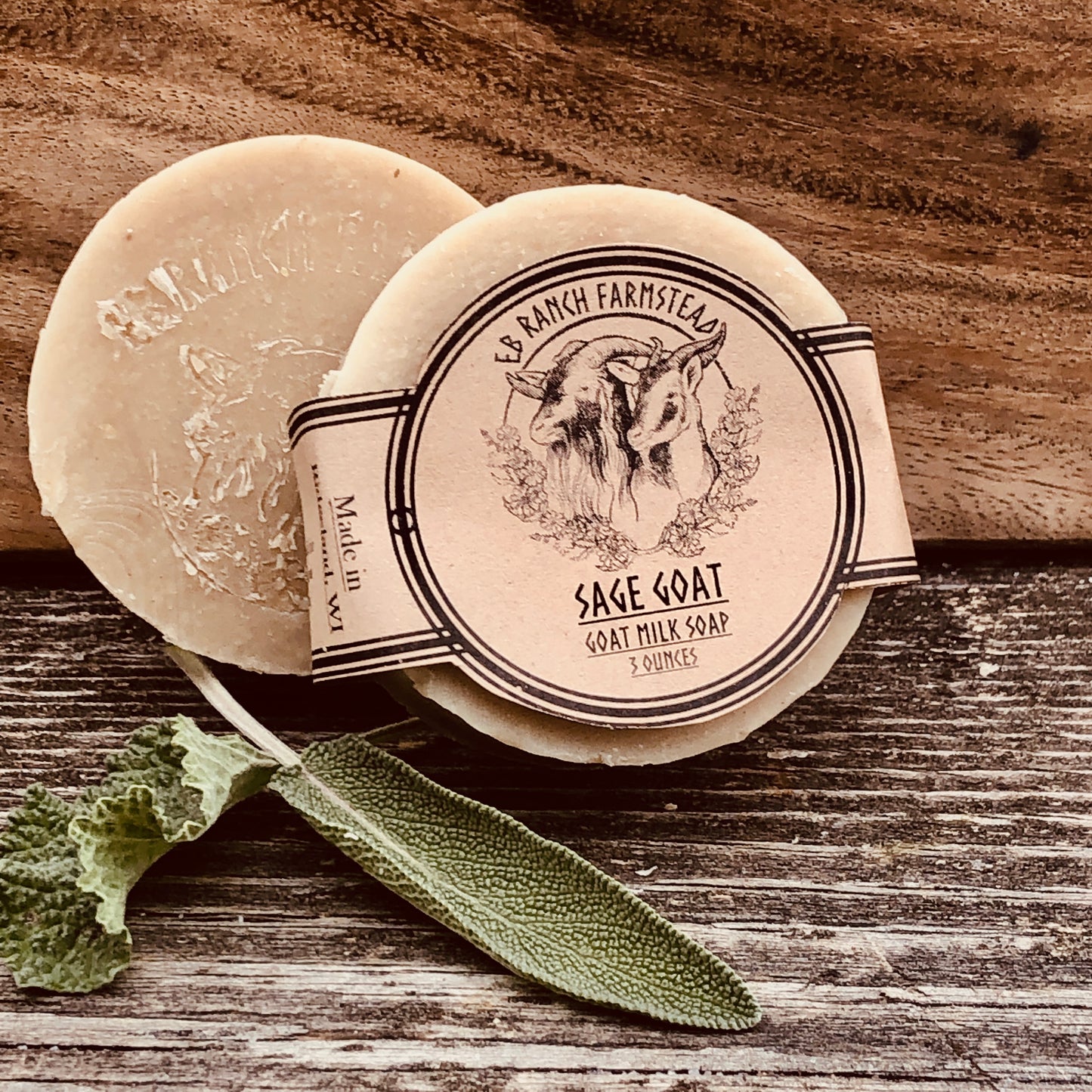 Bar of Wild Haven Farm's Sage Goat goat milk soap made with San Clemente Island goat milk