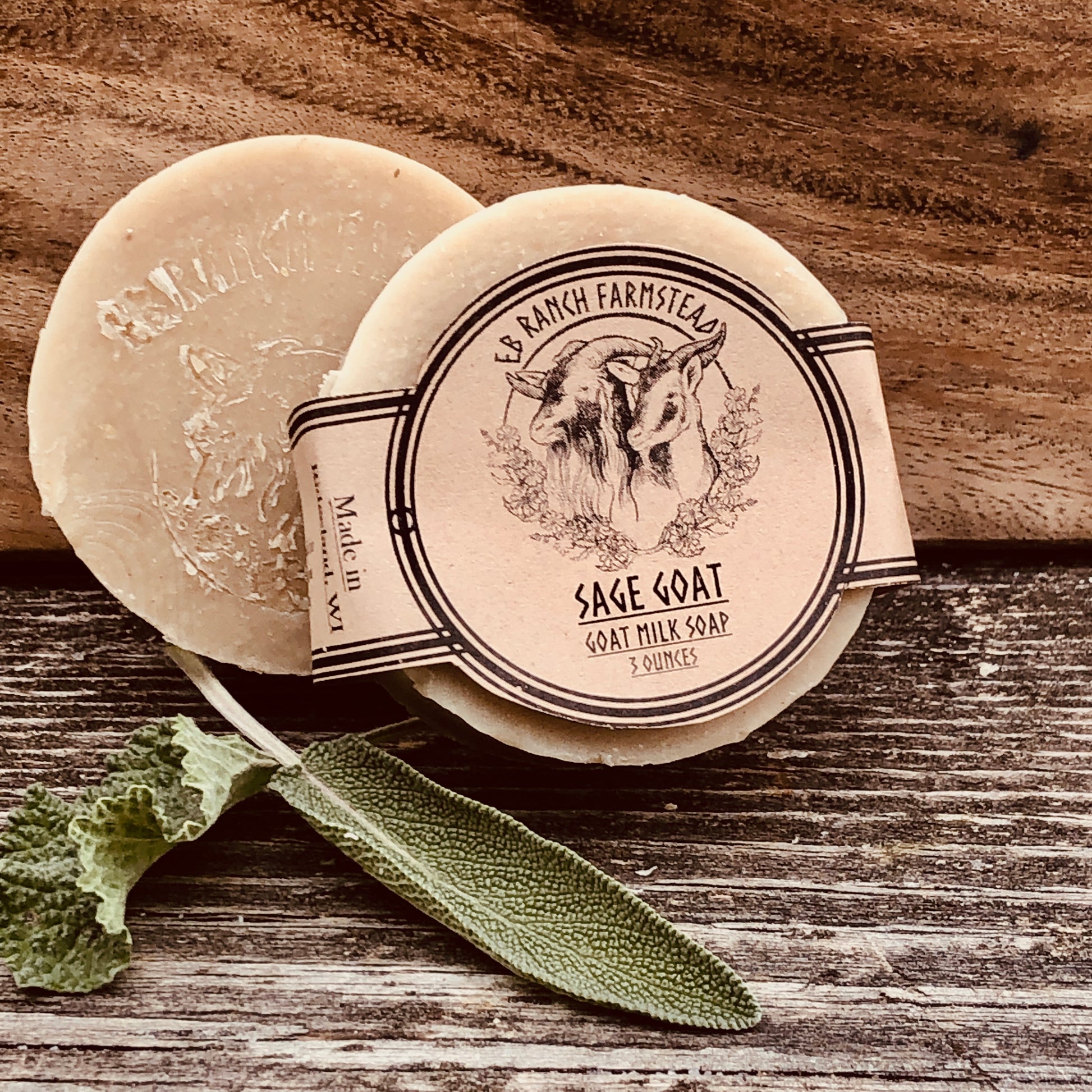 Bar of Wild Haven Farm's Sage Goat goat milk soap made with San Clemente Island goat milk