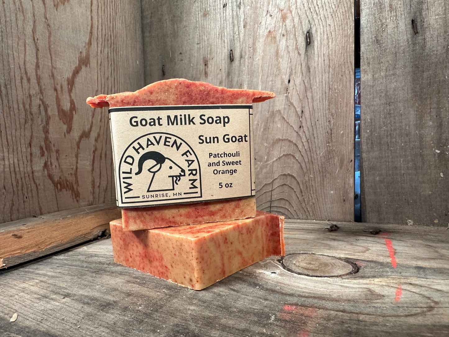 Bar of Wild Haven Farm "Sun Goat"soap handmade with San Clemente Island goat milk