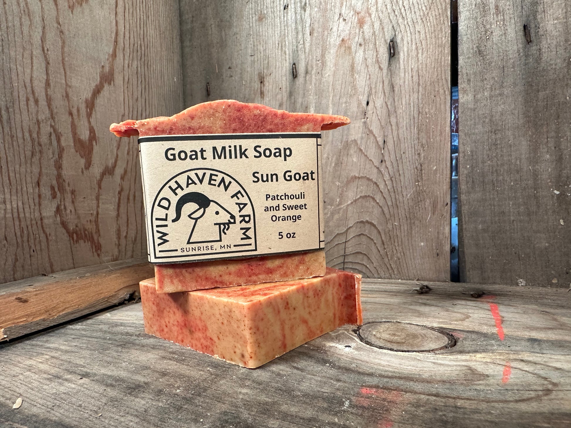 Bar of Wild Haven Farm "Sun Goat"soap handmade with San Clemente Island goat milk