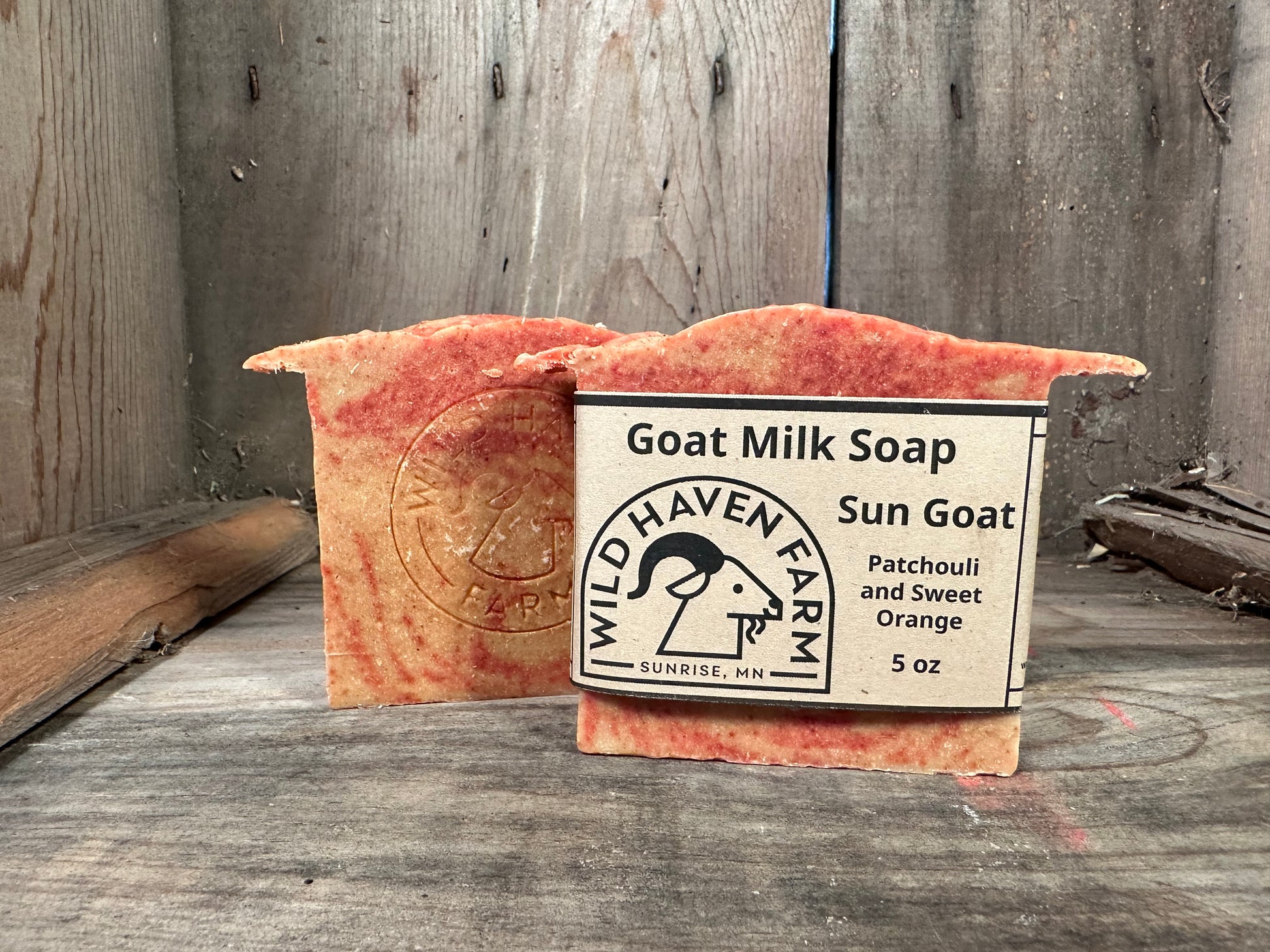Bar of Wild Haven Farm "Sun Goat"soap handmade with San Clemente Island goat milk