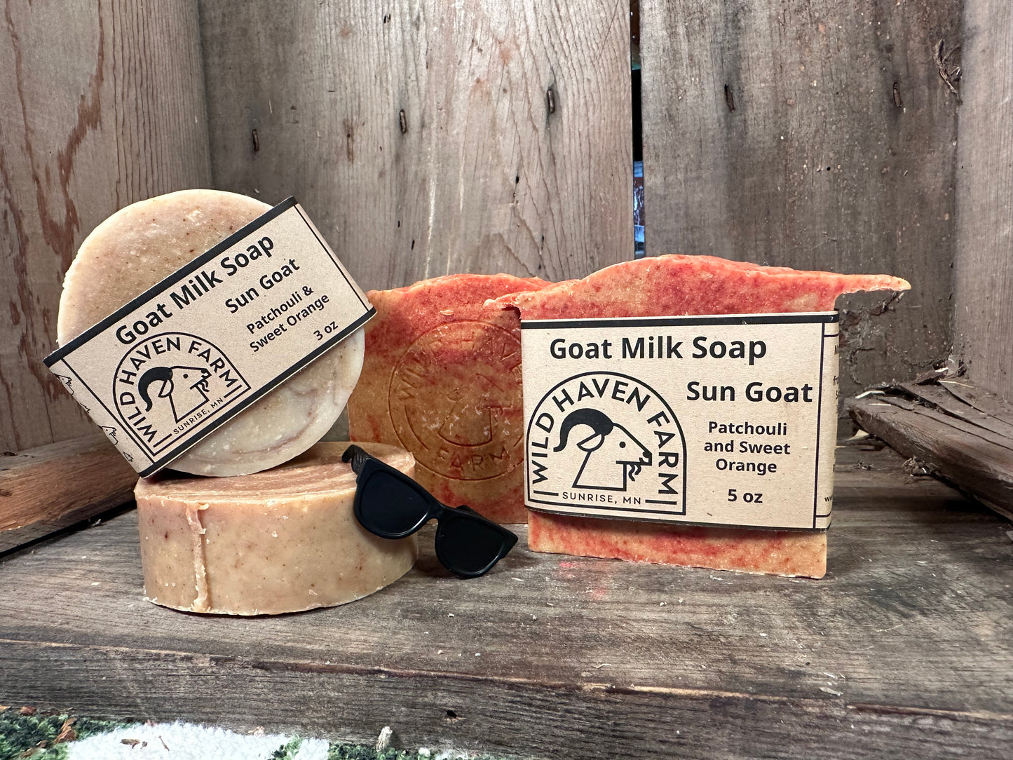 Bar of Wild Haven Farm "Sun Goat"soap handmade with San Clemente Island goat milk