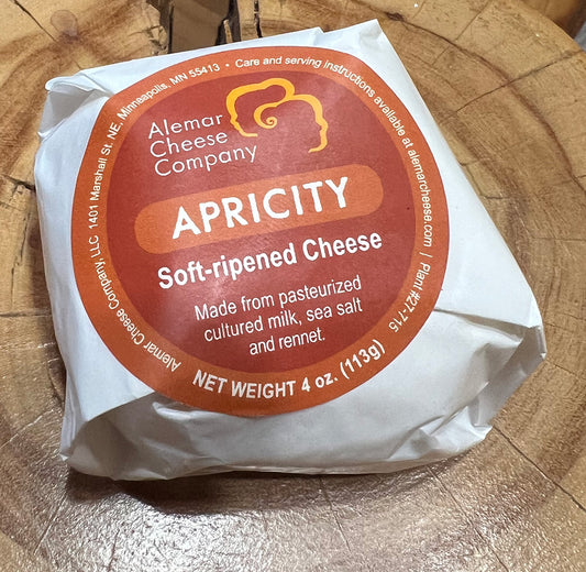 Package of Apricity soft-ripened cheese from Alemar Cheese Company