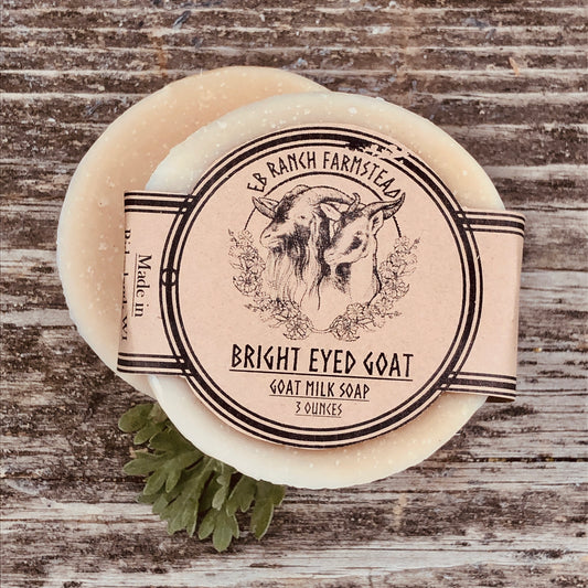 Bar of Wild Haven Farm's Bright Eyed Goat goat milk soap made with San Clemente Island goat milk