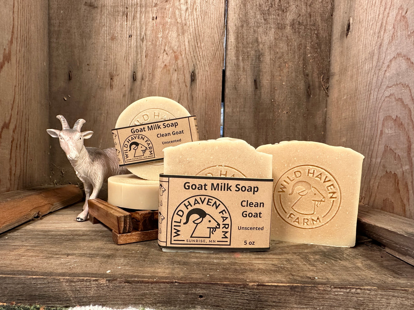 Bar of Wild Haven Farm's Clean Goat goat milk soap made with San Clemente Island goat milk