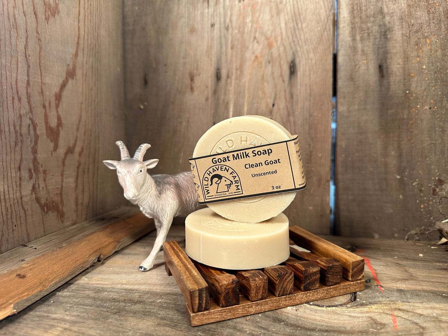 Bar of Wild Haven Farm's Clean Goat goat milk soap made with San Clemente Island goat milk