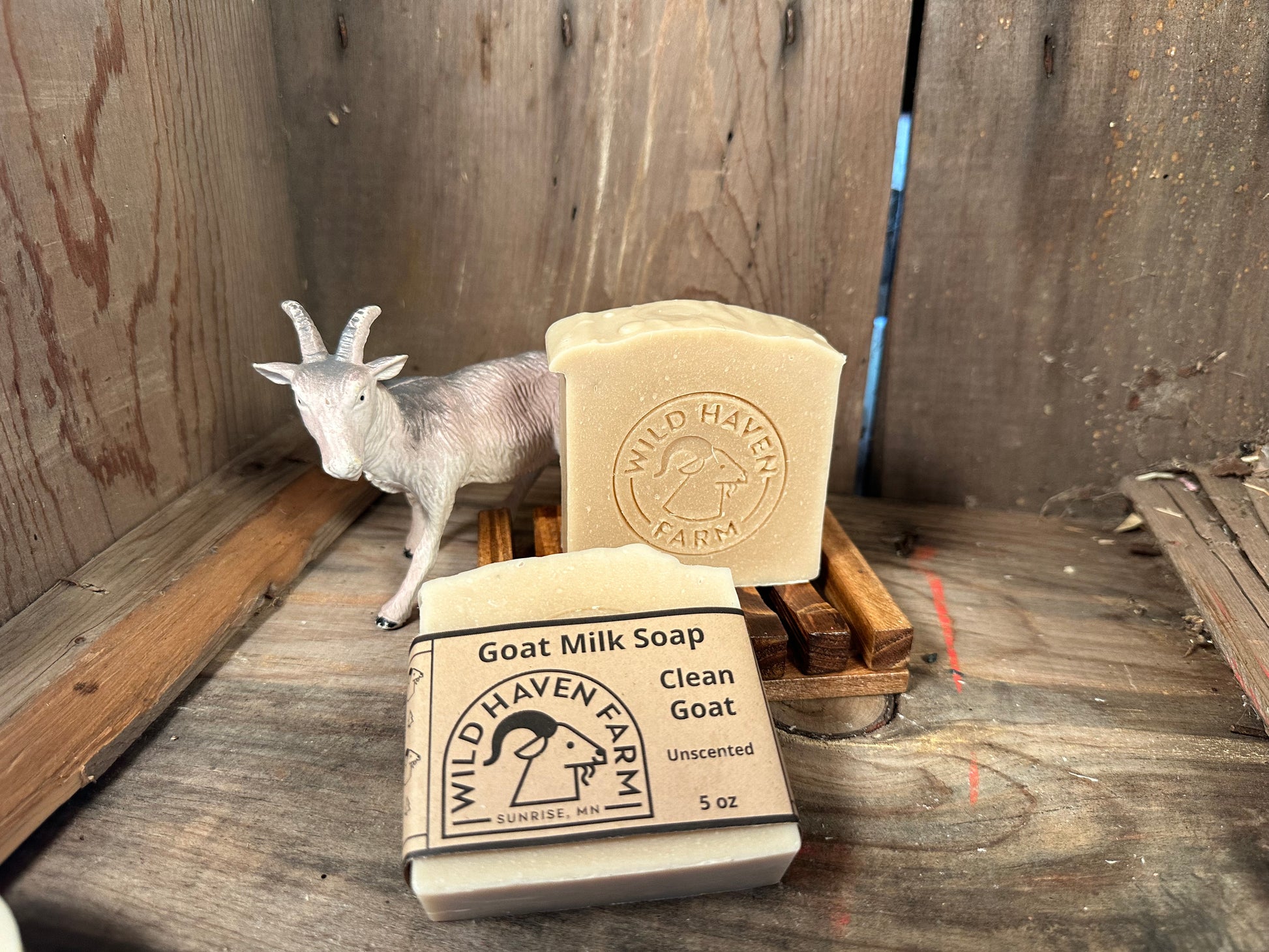 Bar of Wild Haven Farm's Clean Goat goat milk soap made with San Clemente Island goat milk