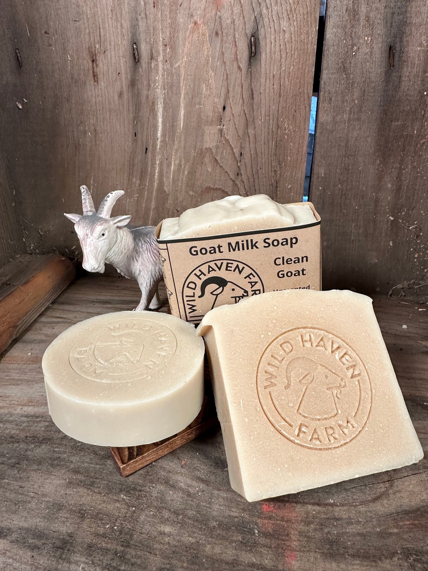 Bar of Wild Haven Farm's Clean Goat goat milk soap made with San Clemente Island goat milk