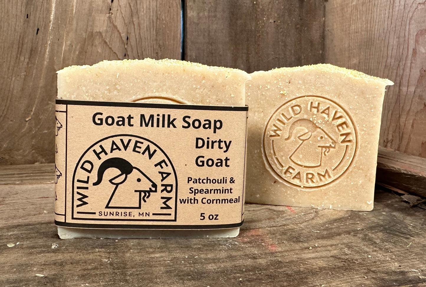 Bar of Wild Haven Farm's Dirty Goat goat milk soap made with San Clemente Island goat milk