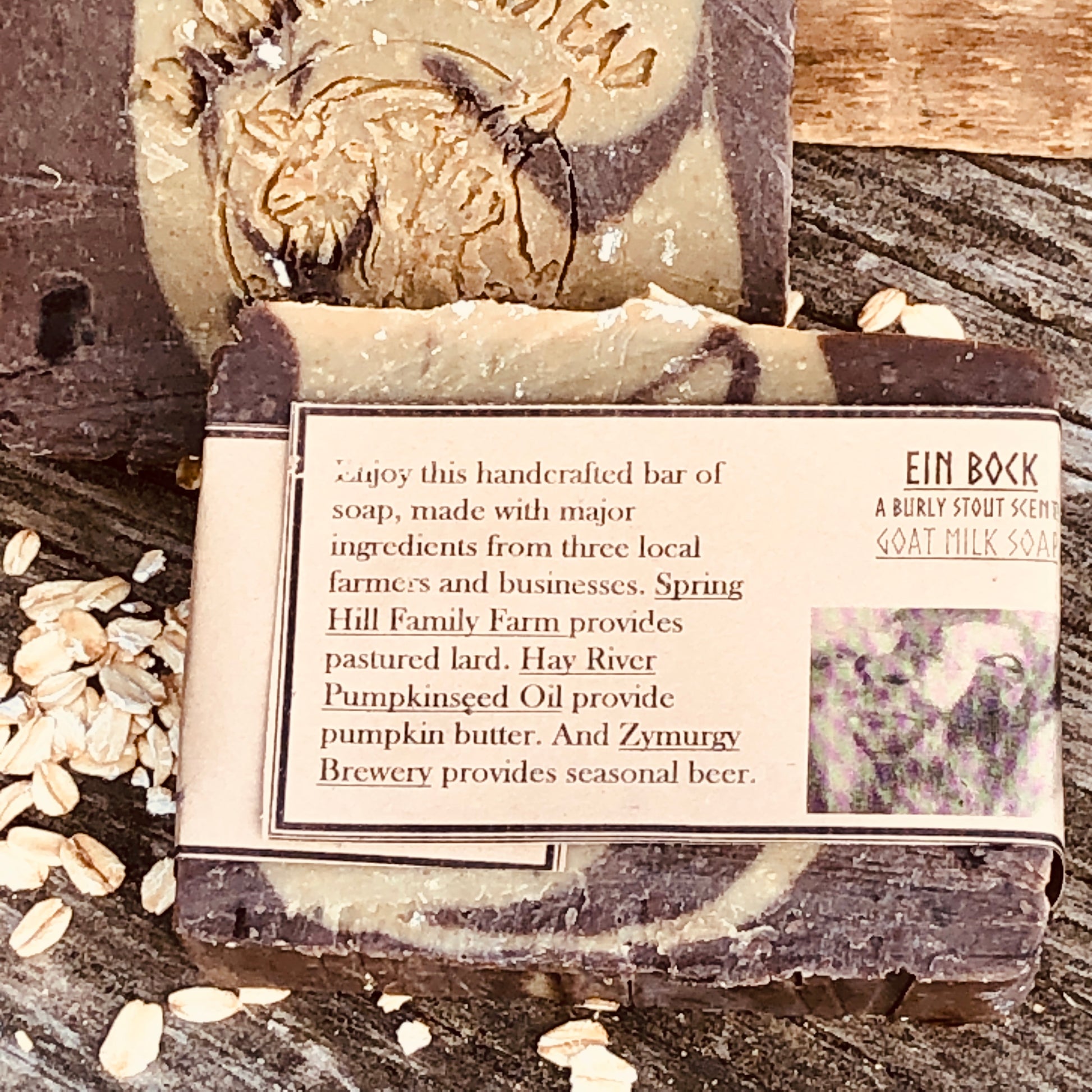 Bar of Wild Haven Farm's Ein Bock goat milk soap made with San Clemente Island goat milk