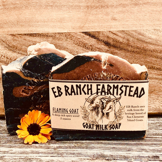 Bar of Wild Haven Farm's Flaming Goat Goat goat milk soap made with San Clemente Island goat milk