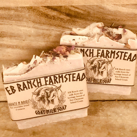 Bar of Wild Haven Farm's Goats N Roses Goat goat milk soap made with San Clemente Island goat milk