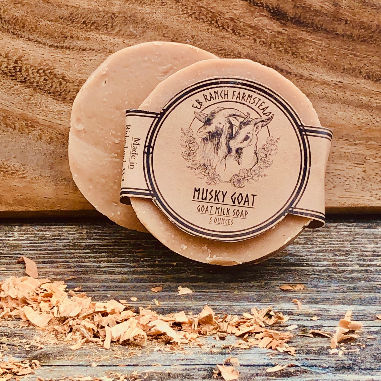 Bar of Wild Haven Farm's Musky Goat goat milk soap made with San Clemente Island goat milk