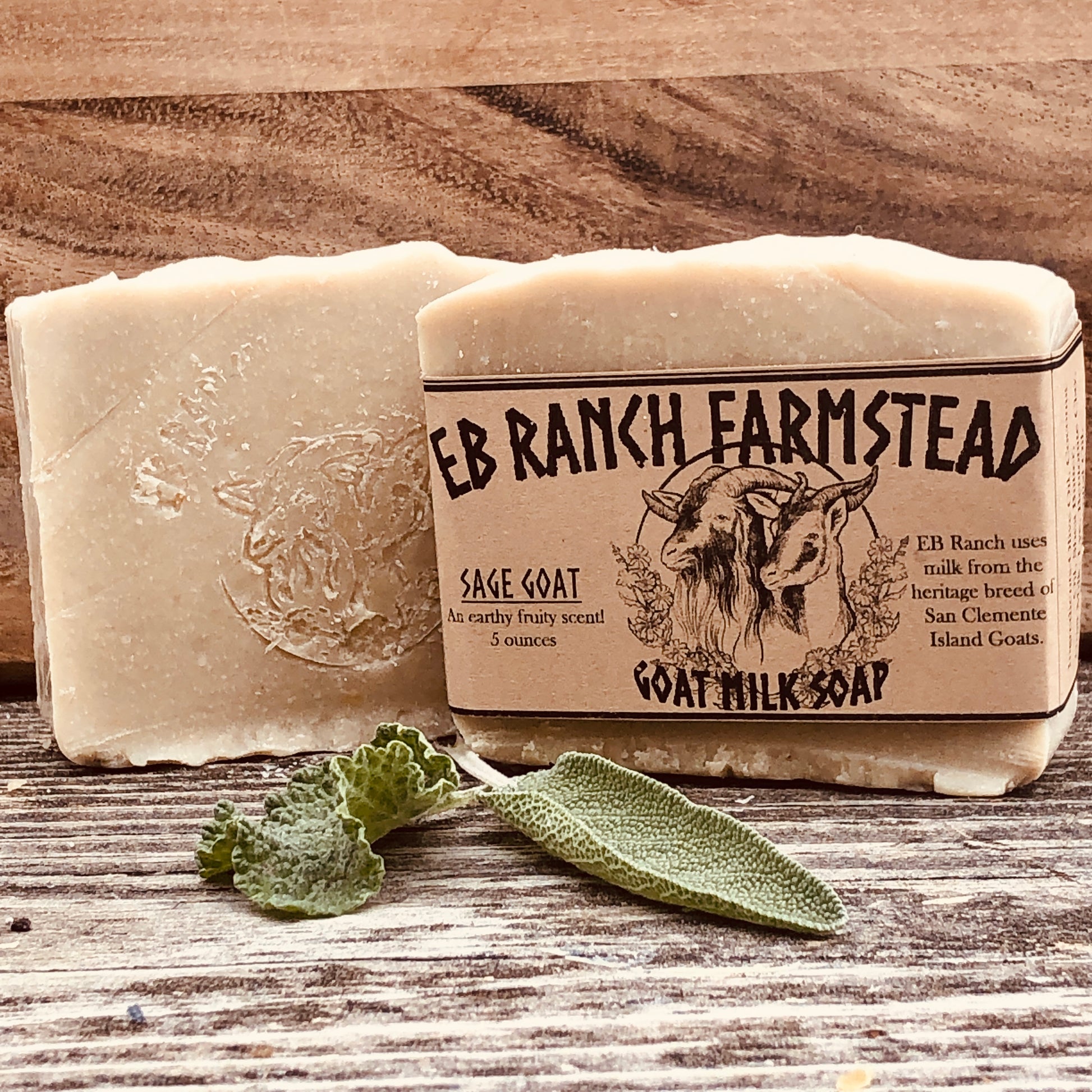 Bar of Wild Haven Farm's Sage Goat goat milk soap made with San Clemente Island goat milk