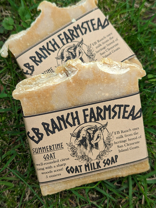 Bar of Wild Haven Farm's "Summertime Goat" goat milk soap